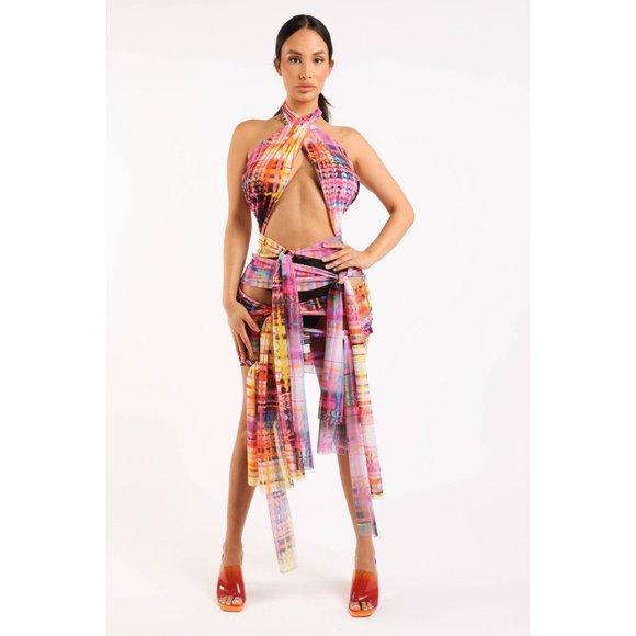 Dresses & Skirts - Women's Tie Front Halter Fashion Dress Multi-Color Polyester/Spandex